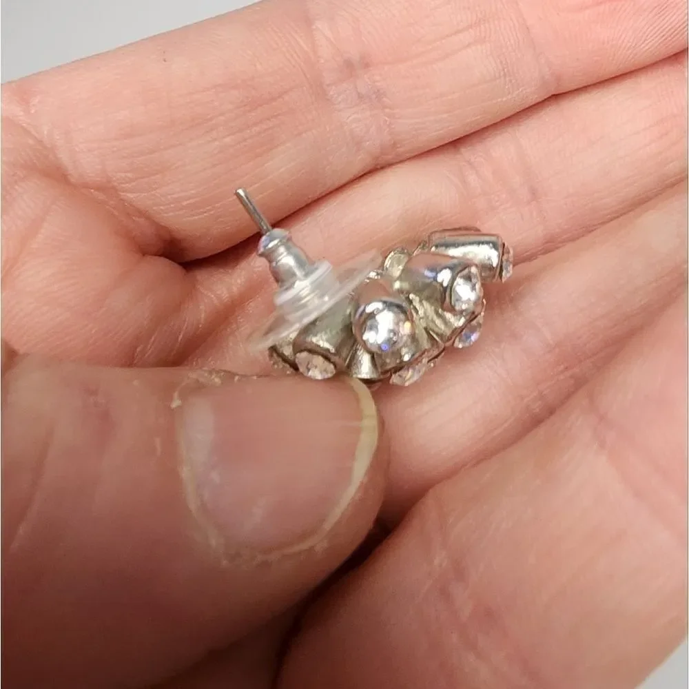Vintage J. Crew Round White/Clear Crystal Flower Earrings